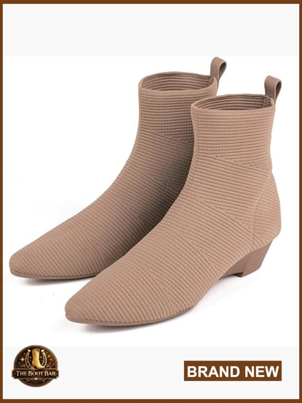 Women's Knit Pointed Toe Wedge Booties Low Heel Slip On Sock Boots